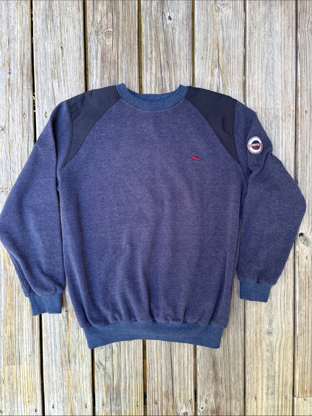ISKO | Vintage 90s Style Navy Utility Jacquard Knit Sweatshirt | Size 2XL